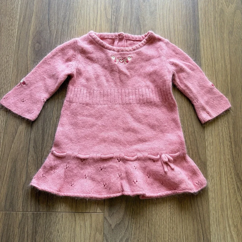 Y2K Gymboree‎ Rabbit Hair Pointelle Baby Girl Pink Dress Floral 3-6 M